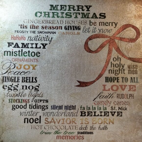 Sally Barlow Christmas Word Art Wreath Canvas Print 9x9 Inch Festive Phrases - Picture 2 of 7